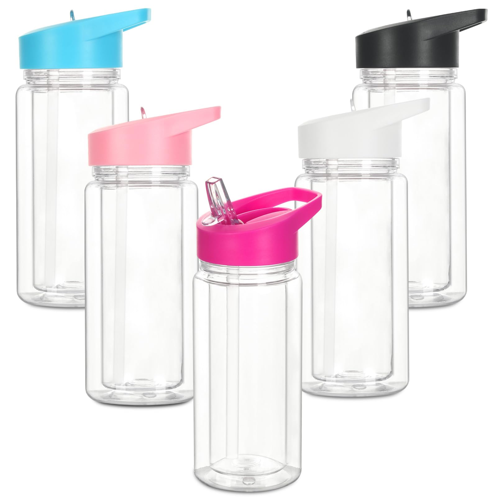 5 Pack 10 Oz Plastic Snow Globe Tumbler for Kids with Pre-Drilled Hole and Plug, Leak Proof Double Wall Snow Globe Sports Water Bottles with Portable Handle for Glitter DIY Gift, Mixed Color