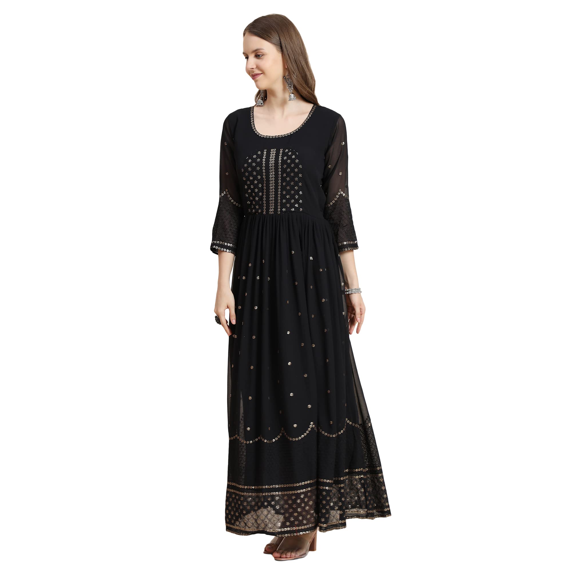 ROYALICA Robe Georgette Anarkali longueur cheville pour femme