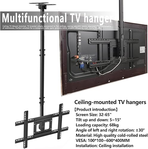 Miniatura 7 de Soporte de montaje para TV de techo, se adapta a televisores de pantalla plana de 32"-65", soporte de altura ajustable, hasta 150 libras, VESA