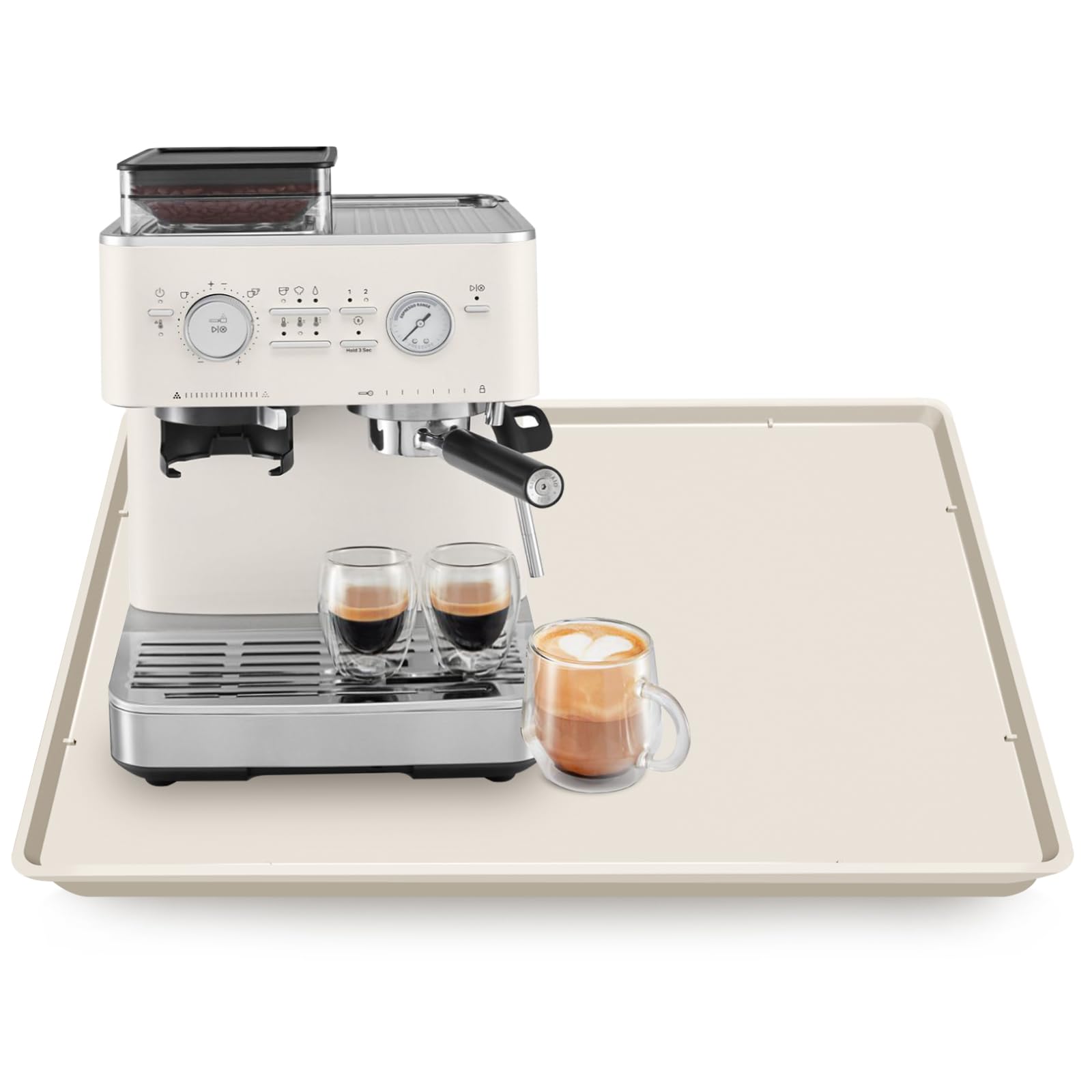Silicone Coffee Maker Mat with Lip for Countertops, 19.7''x15'' Cream White