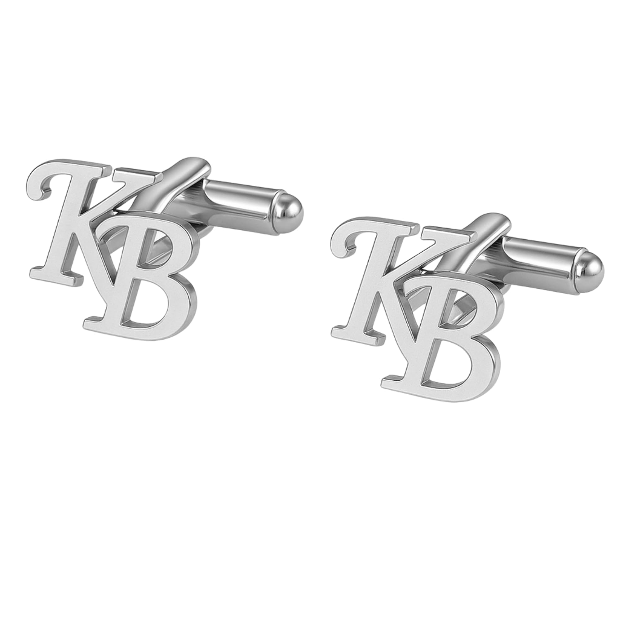 Personalized Silver Initial Name Cufflink for Men, Groom Wedding, Men's Shirt, Letter Custom Cufflinks | Customised Monogram "KB" Jewelry Gift, Birthday Gift-image-10