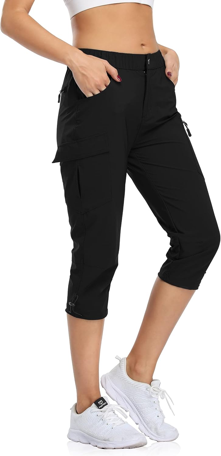 Women's Capri Pants Lightweight Outdoor Cargo Hiking Capris Quick Dry UPF 50 with Zipper Pockets