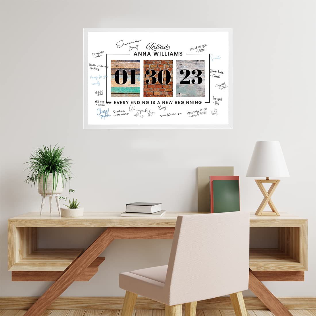 Andaz Press 12x18 Inch Personalized Retirement Frame to Sign, Retirement Signature Frame, Retirement Guest Book to Sign, Custom Every Ending is A New Beginning Retirement Picture Frame to Sign