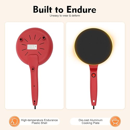 Miniatura 3 de Máquina eléctrica de crepé  Sartén portátil de aluminio para crepas de 8 pulgadas, antiadherente, fabricante compacto de crepé, con placa de