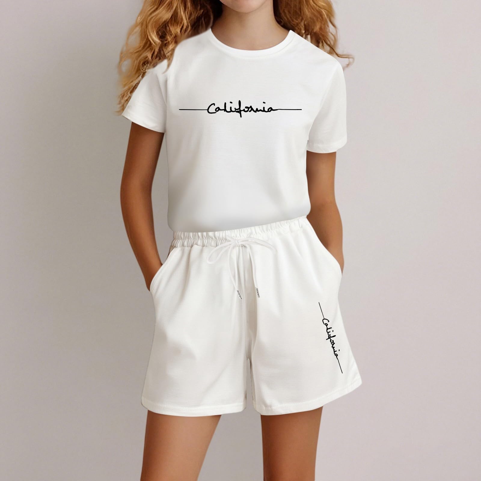 Générique Filles Ensembles de Vêtements Été Ensemble décontracté Fille Manches Courtes imprimé Lettres vêtement Enfant Confortable Mode été Quotidien