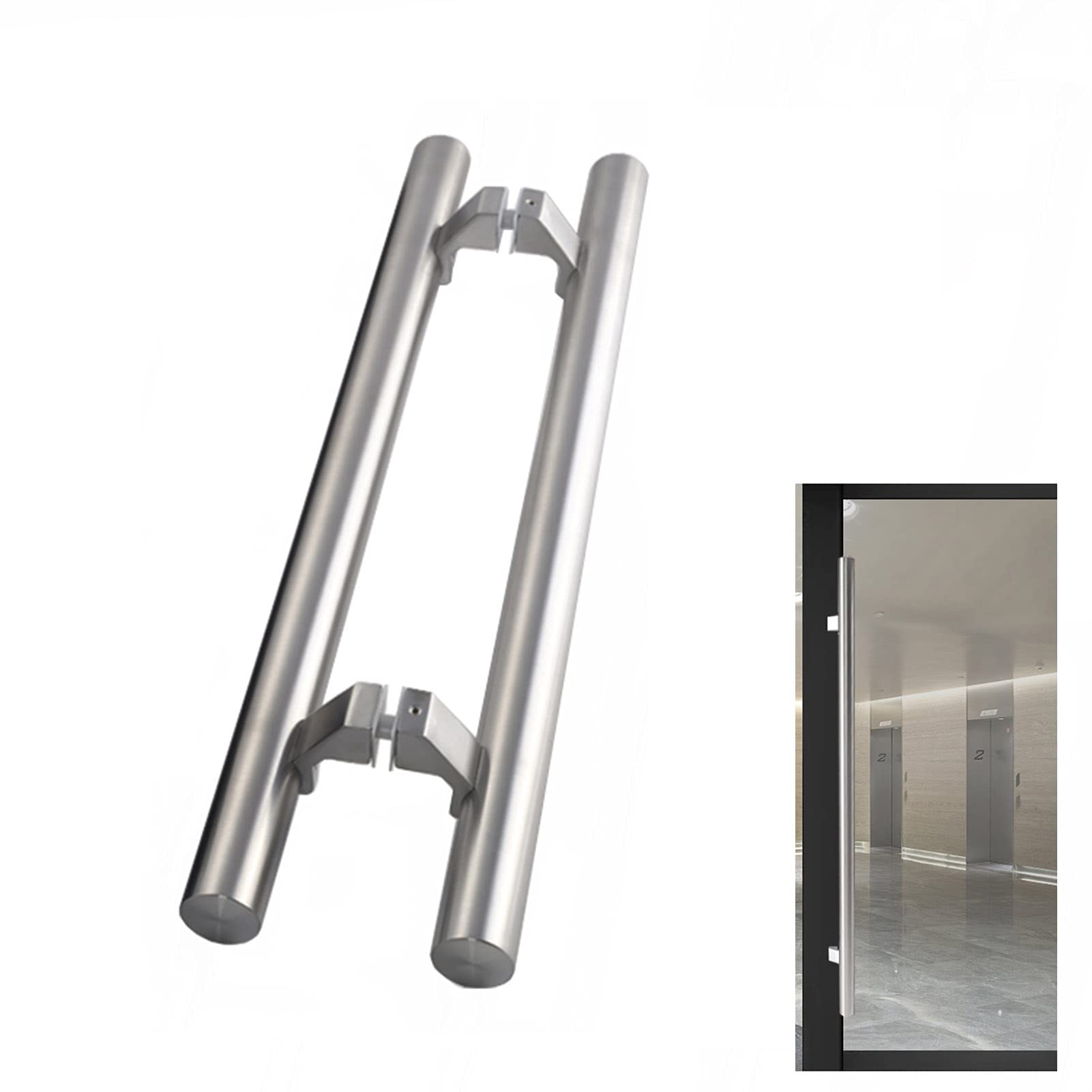 BHGFYXBS Large Stainless Steel Brushed Finish Glass Door Handle Handrail For Wood/Glass Doors Ideal For Offices/Shops Push And Pull Design,Silver-600Mm,Silver-600mm