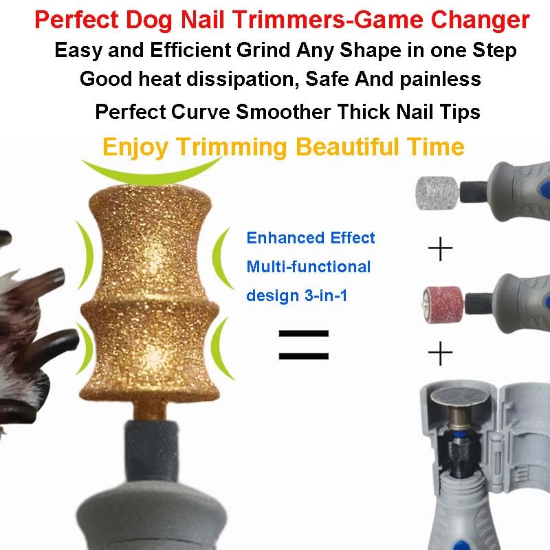 Image of Titanium-Coated Diamond Bit for Dremel Dog Nail Grinder 7760 7350 & More, Replacement Grinding Head, Painless Safe Trimming Attachment for Large Dogs Thick Nail Grooming Care (F-Expert Large)