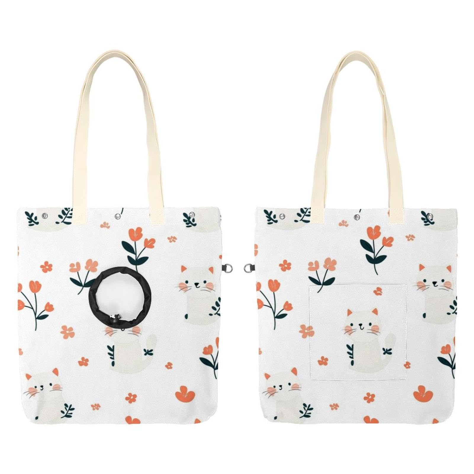 Bolsa de hombro para mascotas de lona resistente y abertura frontal de flores