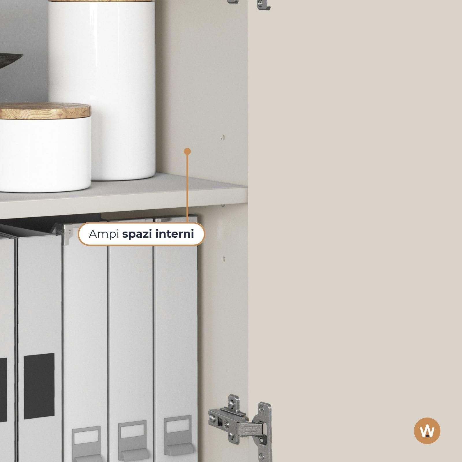 WHOUS Credenza e Buffet VELA per Soggiorno con 4 Ante e 4 Vani, Madia per Salotto, Cucina e Sala da Pranzo in Legno, 160x35x75,4 cm, Cashmere