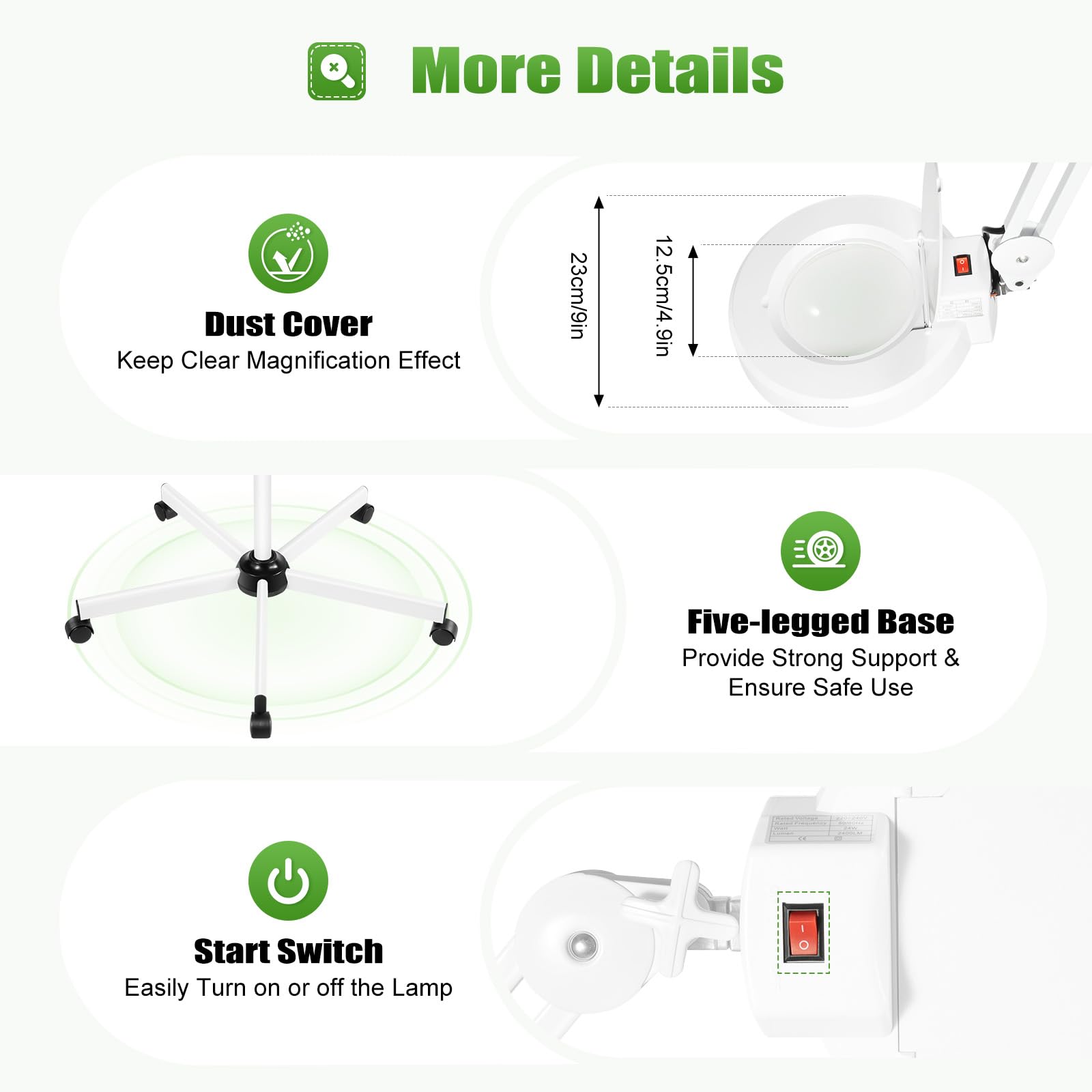 LED Lupenleuchte, 8 Dioptrien Lupenlampe 24W Lupe mit Licht - Dimmbar Tischklemme Lampe mit Ständer und Rädern Für Kosmetikerinnen, Stickerinnen, Zahnärzte, Nagel-techniker usw