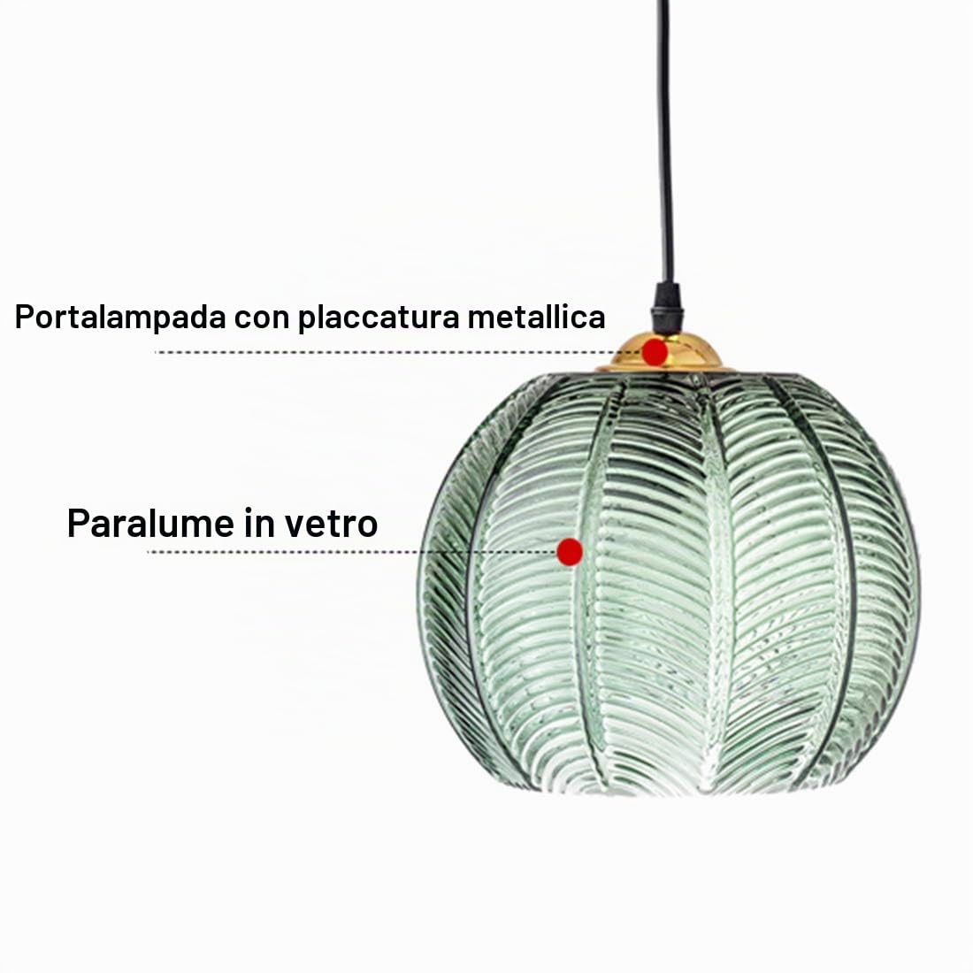 Lampada a Sospensione in Vetro Paralume Verde Illuminazione a Soffitto Moderna Lampada Art Deco in Vetro Soggiorno Sala da Pranzo Camera da Letto Cucina Isola Lampada a Sospensione per Intern (22cm)