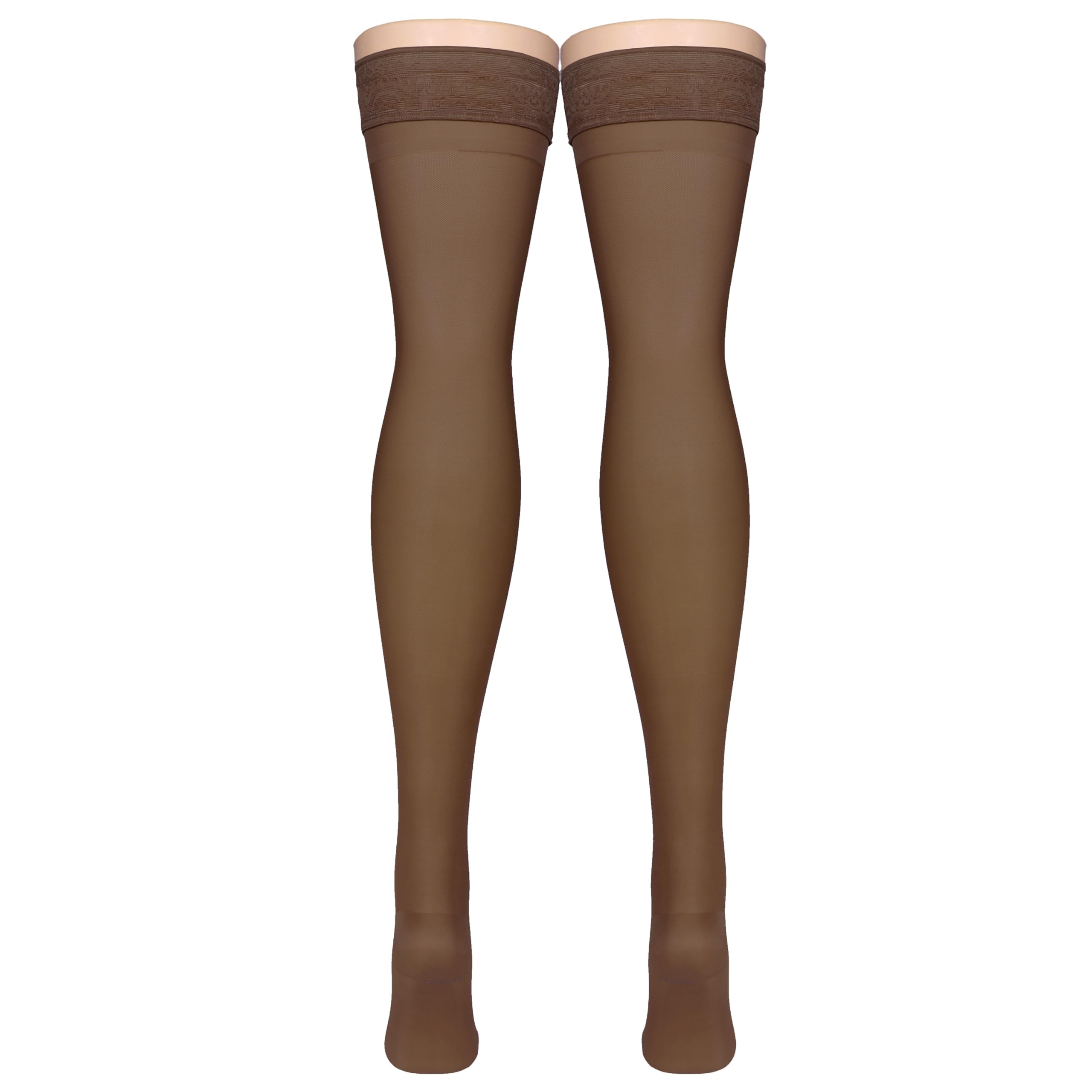 Truform Sheer Compression Stockings, 15-20 mmHg, Women's Thigh High Length, 20 Denier, Espresso, X-Large
