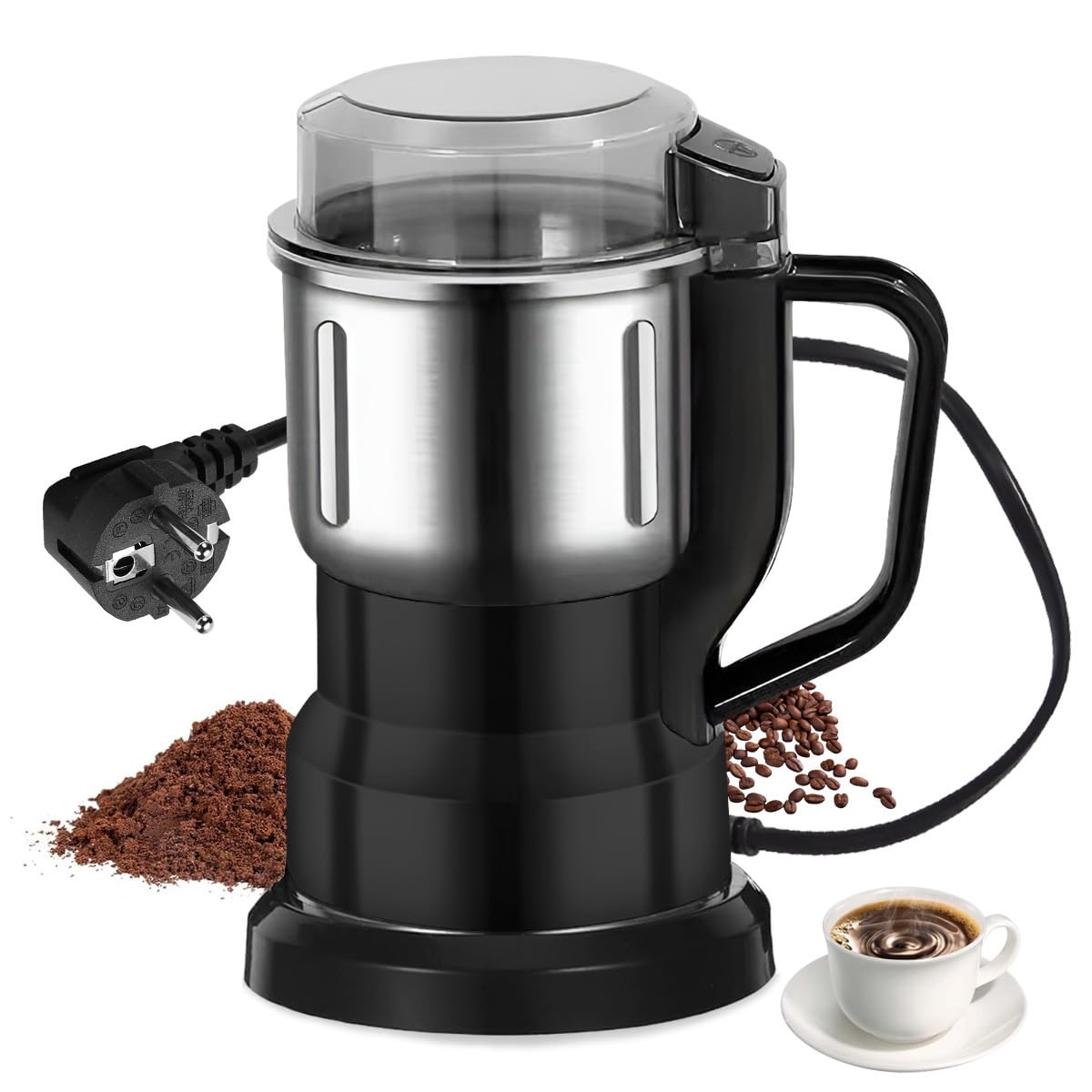 Molinillo de Café Eléctrico, NIUAWASA 200W Mezclador de Molienda de Café de Acero Inoxidable para el Hogar para Nueces Especias Semillas Granos (Negro)