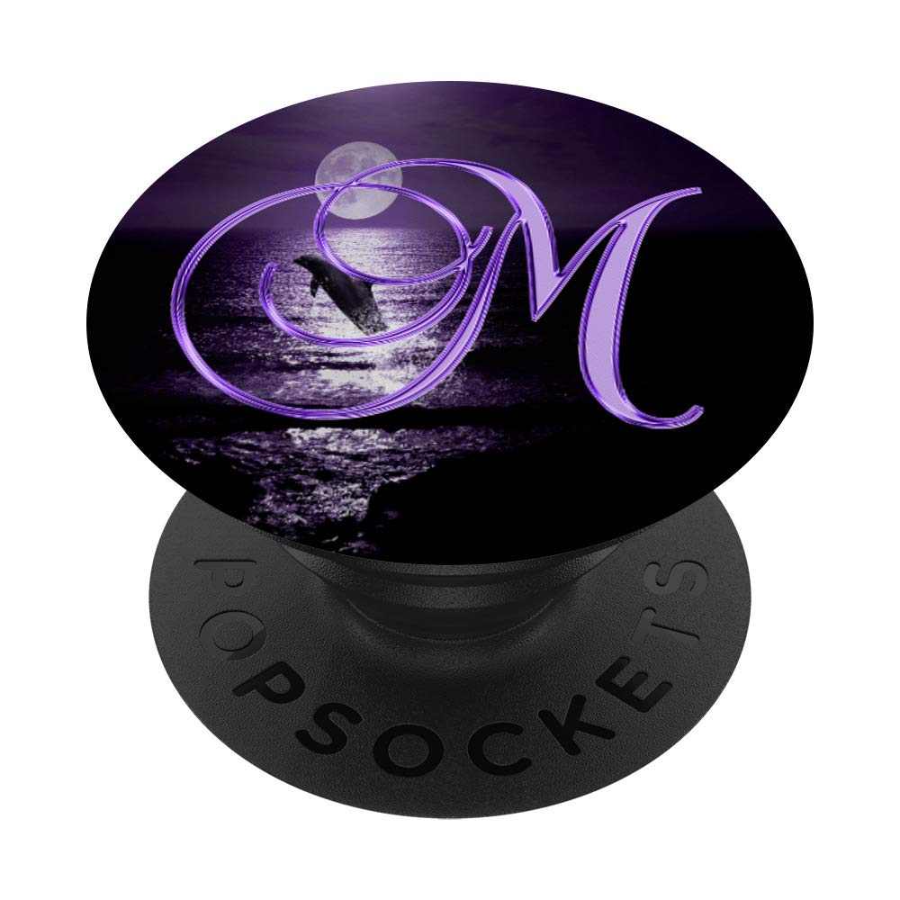 M Dolphin Purple Nature Ocean Moon Initial Monogram Letter PopSockets PopGrip: Swappable Grip for Phones & Tablets