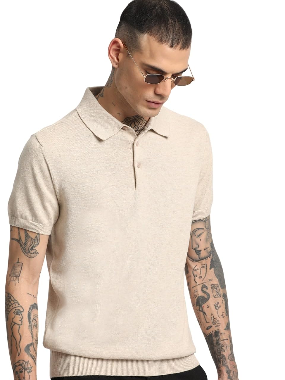 THE BEAR HOUSEMen Blue Solid Regular Fit Polo Collar T-Shirt