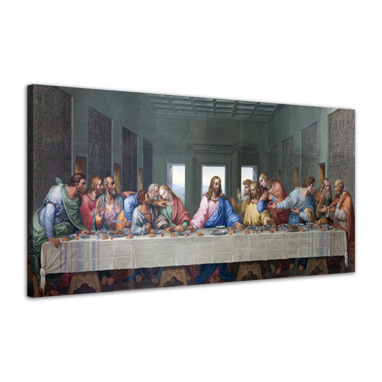 ZHONGYUTONG L'Ultima Cena Stampe Su Tela Con Cornice Leonardo Da Vinci Famosi Dipinti Ad Olio Riproduzione Classica Decorazione Di Gesù Per Cucina Camera Da Letto Soggiorno (50x100cm)