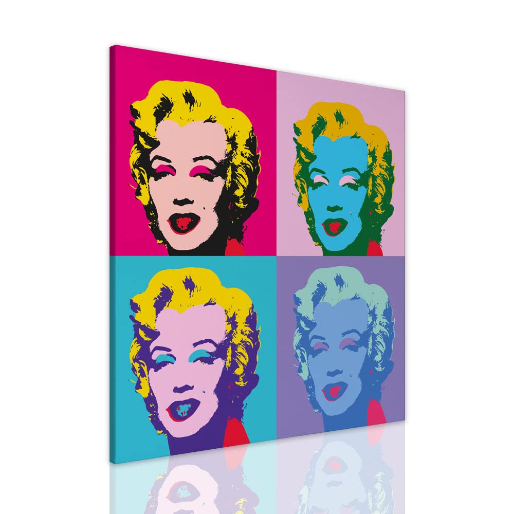 Declea Quadro Marilyn Monroe stile Andy Warhol design tela Pop Art Telaio in Legno - arredo casa canvas interior dipinto su tela pronto da appendere