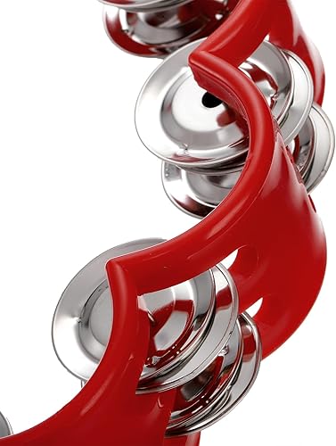 Miniatura 6 de Okllen Paquete de 4 panderetas de percusión de mano de doble fila, jingles de metal, campanas de pandereta, instrumento musical para adultos,