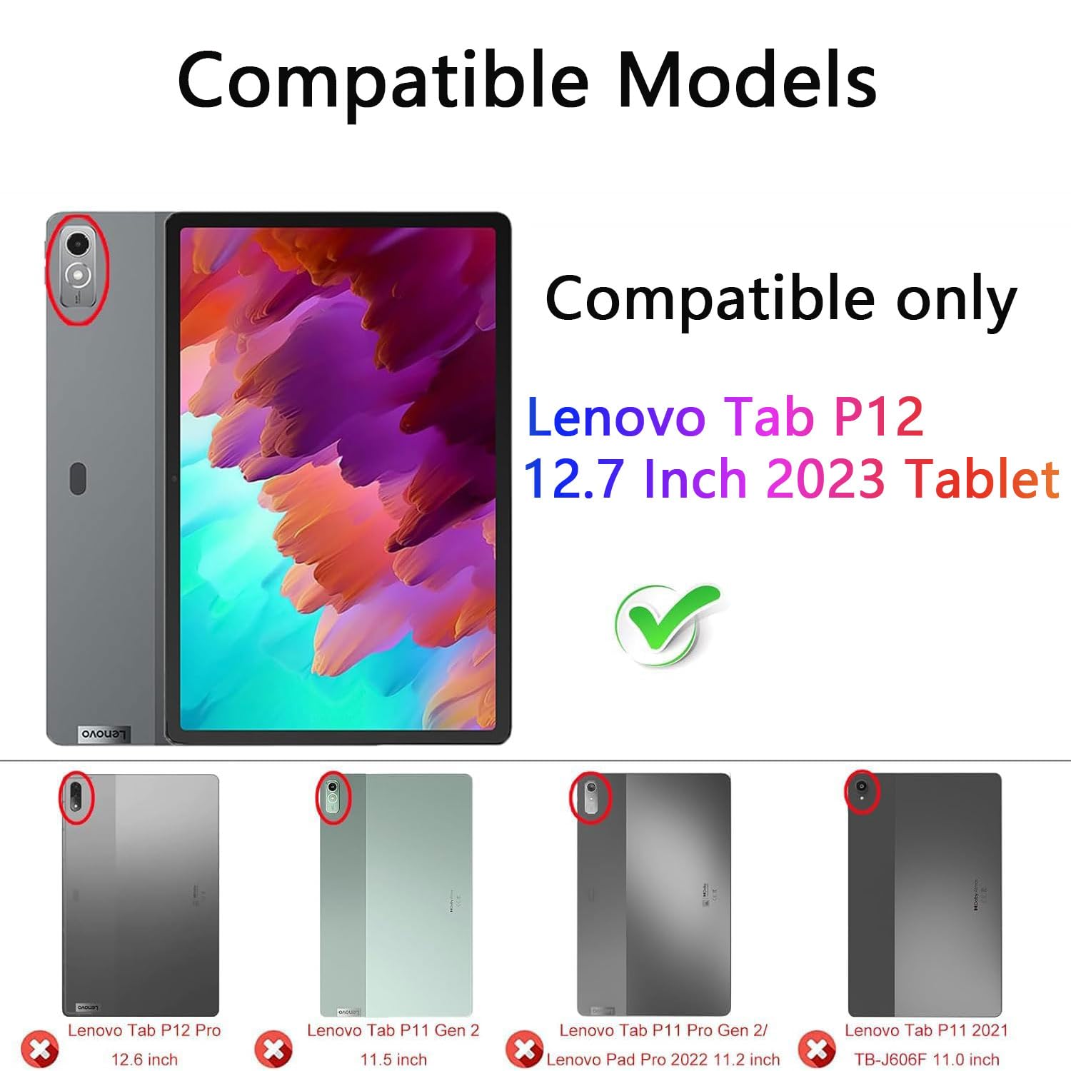 Custodia con Tastiera Touchpad per Lenovo Tab P12 12,7 Pollici TB370FU 2023 Tablet, Tastiera Bluetooth Wireless Rimovibile Retroilluminata A 7 Colori, Custodia Sottile con Supporto,Nero