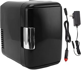 Geladeira Pequena, ABS 4L 6 Latas Pretas Pequenas Maquiagens Geladeira Refrigerador Aquecedor Carro Cosméticos Mini Geladeira Portátil para Quarto 100‑240V Carro Mini Geladeira