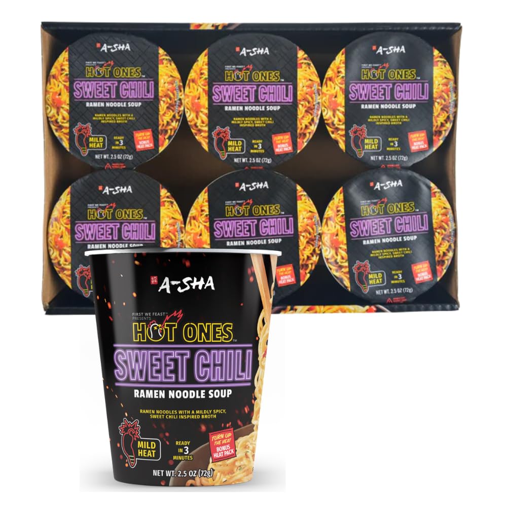 Amazon.com : A-Sha x Hot Ones Spicy Ramen Noodle Soup Cup, 6 Pack