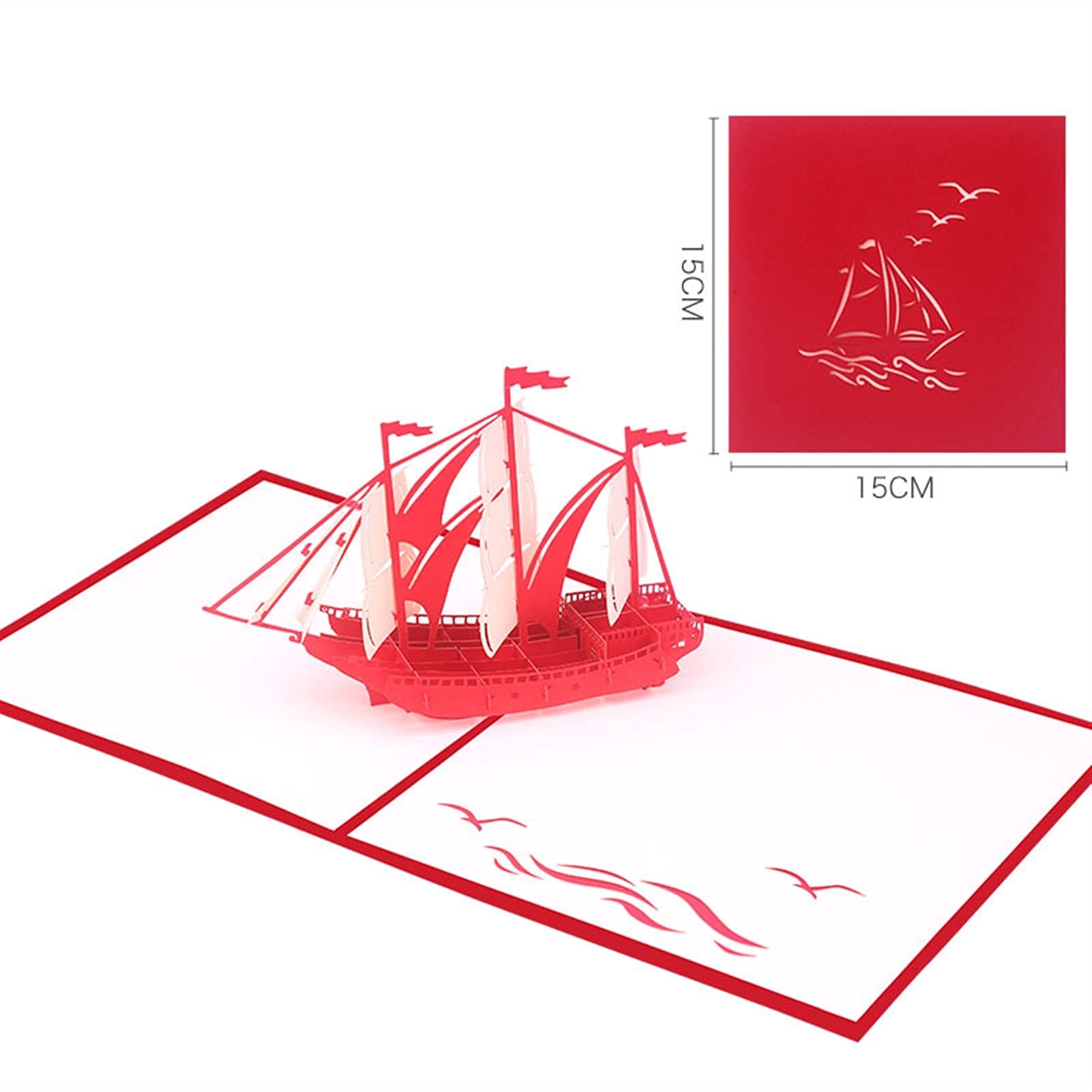 Kartki okolicznościowe 3D ręcznie robione czerwone okładki łódka żeglowanie papier kartki okolicznościowe pocztówka urodziny biznes Boże Narodzenie kreatywny prezent wyraź swoją wewnętrzną miłość 10 szt. kart podarunkowych