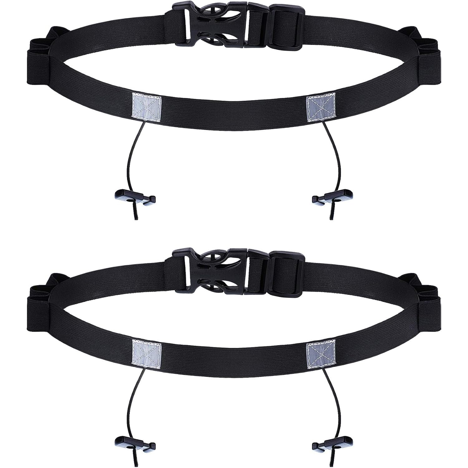 2 Pack Black Race Number Belt,Triathlon Race Belt with Reflective Strips with Adjustable Elastic Strap, Elastic Comfortable Running Belts for Marathons and Racing, Riding Runnings Cycling