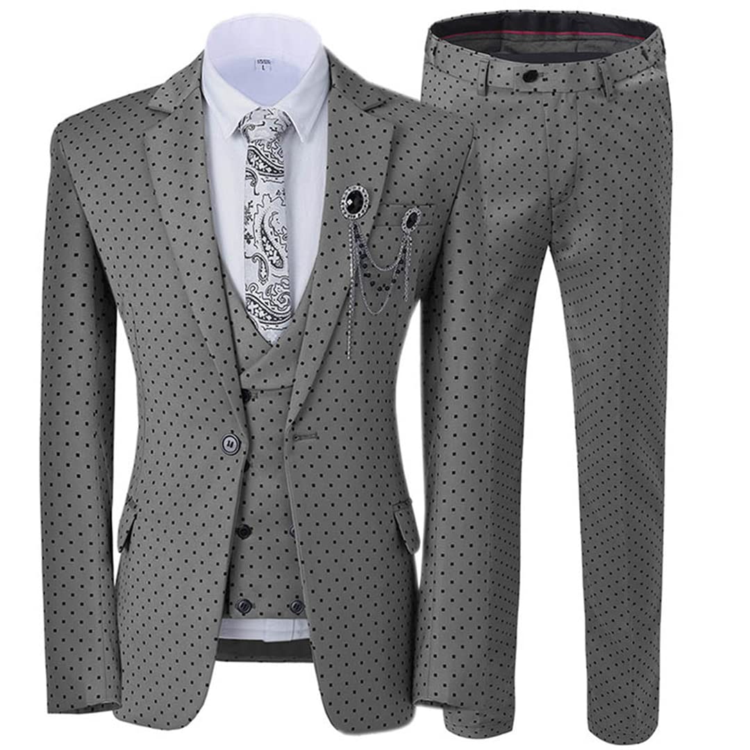 Tre pezzi abito da sposa da uomo tre pezzi punti stampati slim fit tacca risvolto smoking fracco da uomo gilet doppio petto
