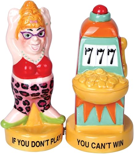 Pacific Giftware Lucky Casino - Juego de salero y pimentero magnético de cerámica