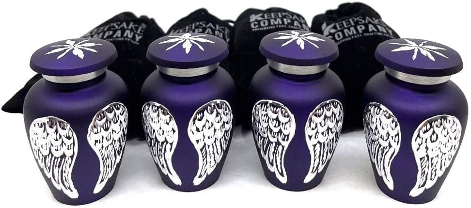 Purple Small Urns for Human Ashes - Angel Wings Mini Urns for Human Ashes - Cremation Keepsakes urns for Ashes - Ash Holders for Human Ashes – Urn -ERN - Tiny Urns for Men (Set of 4)