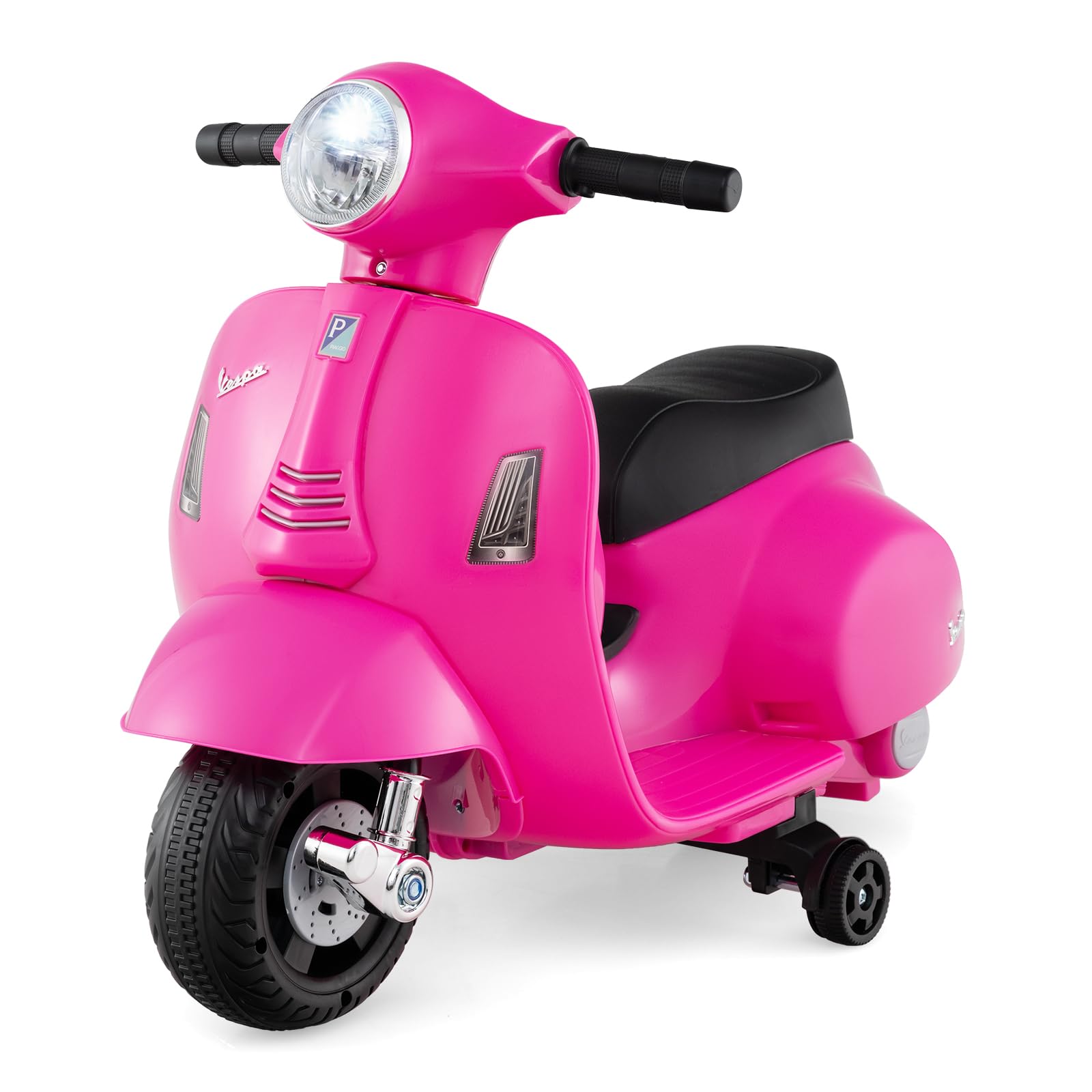 COSTWAY 6V Kids Electric Motorcycle, Licensed Vespa Ride on Motorbike with LED Headlight, Horn, Battery Powered Vehicle Toy for Boys Girls 18-36 Months Old (Pink)