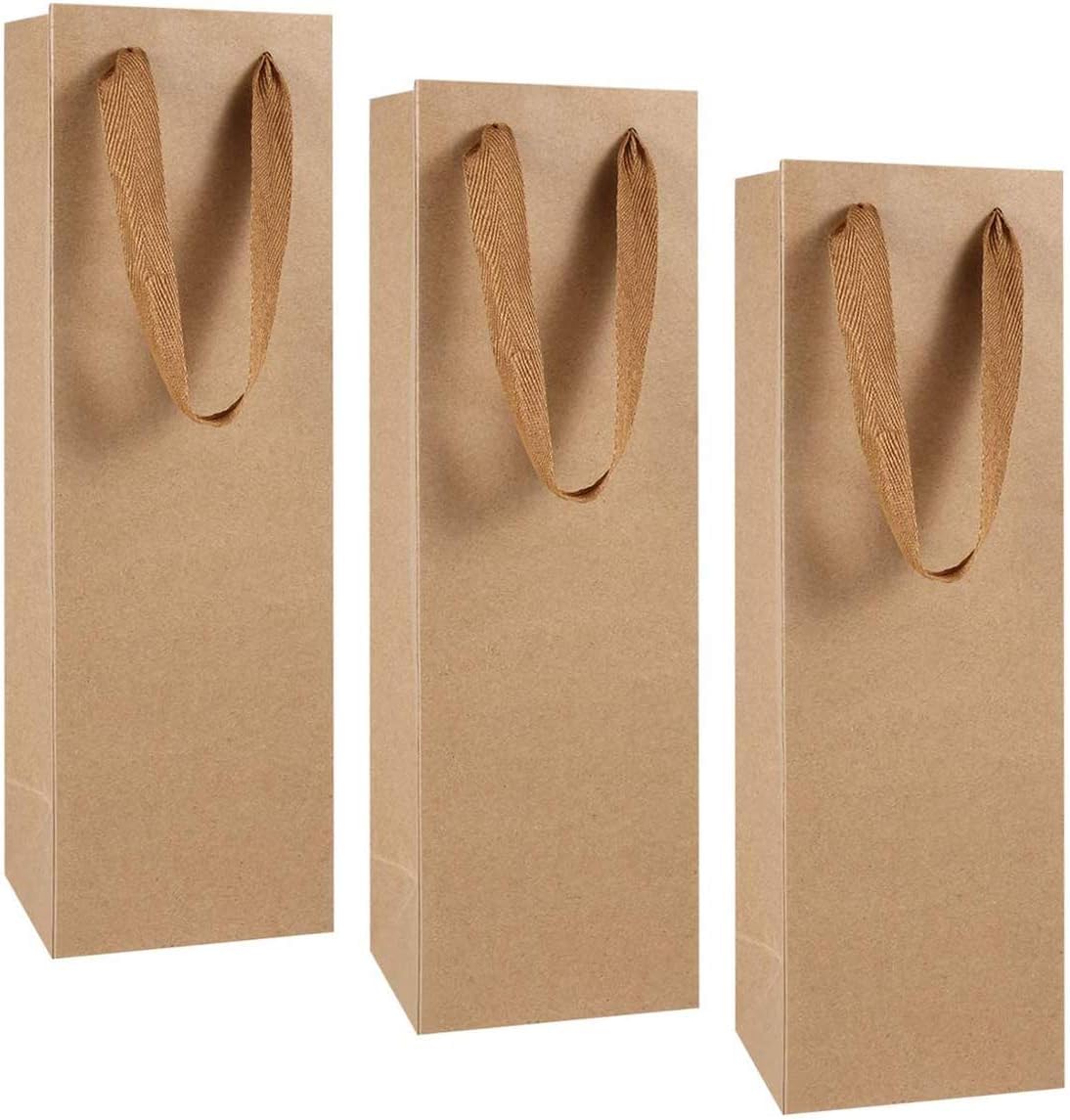 Vercapm Wine Bag, Brown Kraft Long Kraft Paper Bags Liquor Bags Wine Bag ine Bottle Gift Bags for Wedding, Birthday, Baby Shower, Set of 12 Pieces, Party Favors 11x9x35cm (4.3"X3.5"X13.7")