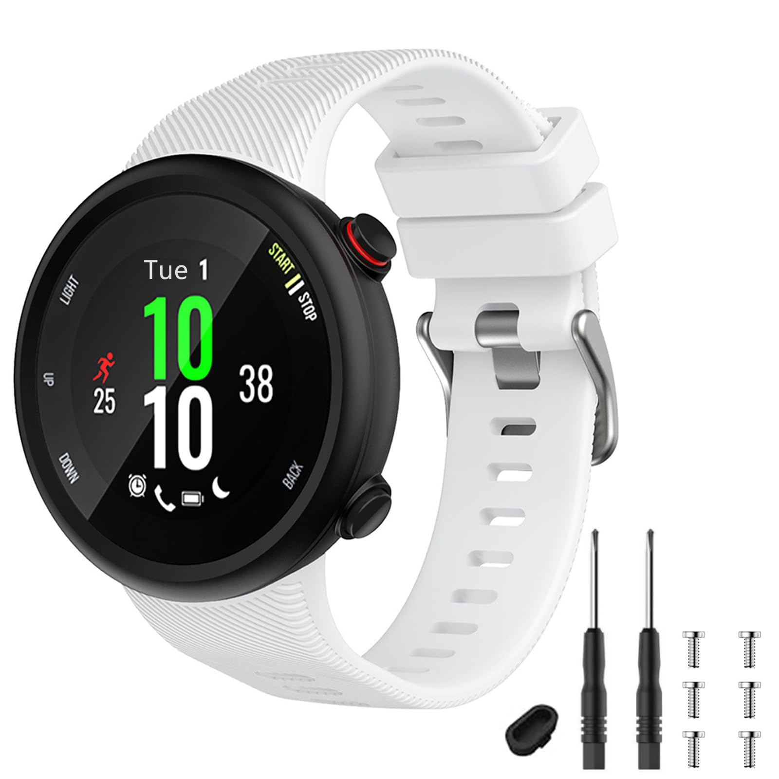 TopPerfekt Strap Compatible with Garmin Forerunner 45s, Sport Silicone Wristband Arm Band Replacement Bracelet for Forerunner 45s (White Silver Buckle) โ image 1