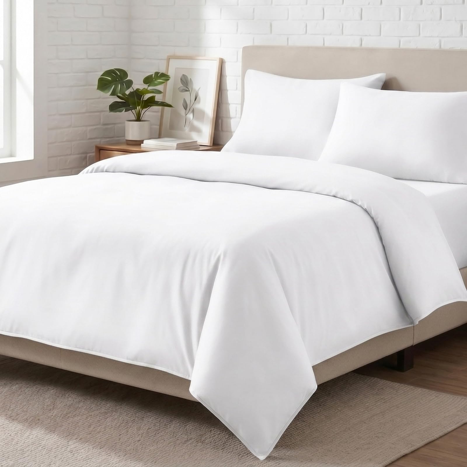 M&J Home 4 Piece Microfibre Complete Bedding Set White Super King - Duvet Cover, 35cm Extra Deep Fitted Sheet & Pillowcase(s)