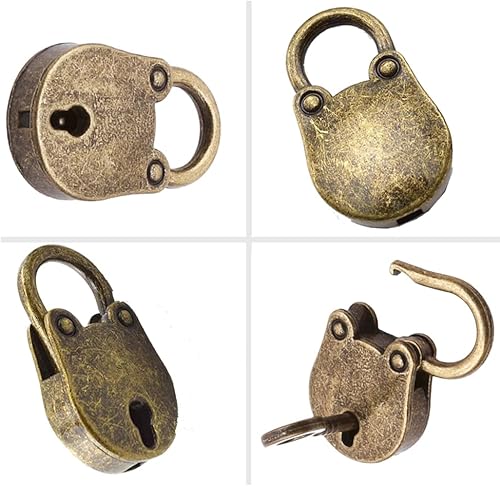 Miniatura 3 de Candado de bronce de estilo antiguo vintage de 3 piezas, pequeño candado de metal estilo arcaize, con llave para caja de joyería, caja de