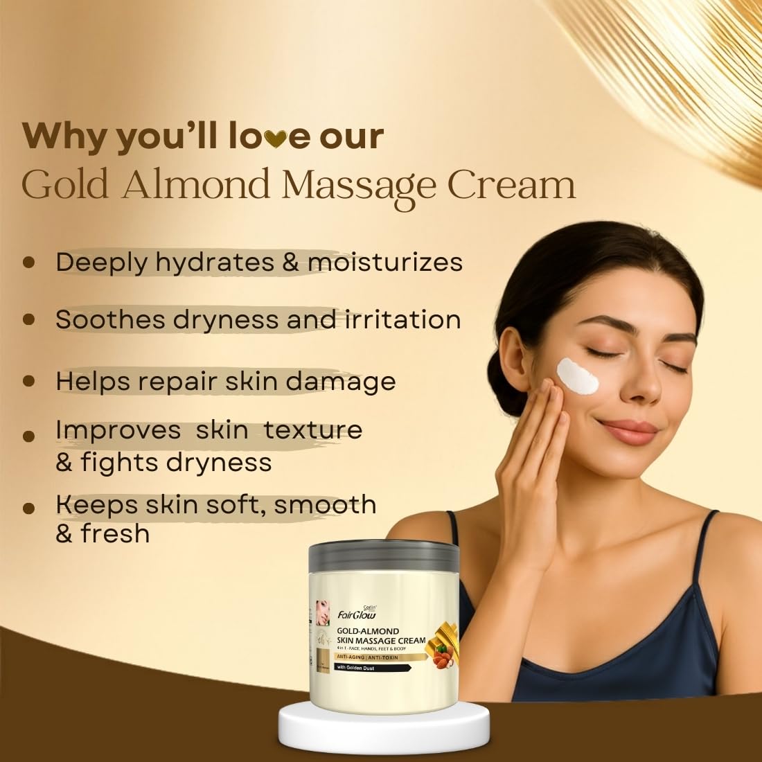 Corlin Fair Glow Gold-Almond Skin Massage Cream 800g | 4 in 1, Anti-Ageing, Anti-Toxin | Face, Hands, Feet, Body & Facial | With Golden Dust | For Men & Women | Multipurpose | Ideal for Daily Use 1
