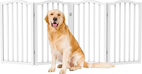 PETMAKER Puerta interior para mascotas, puerta plegable para perros de 4 paneles para escaleras o puertas, valla independiente de 73.5 x 32 pulgadas