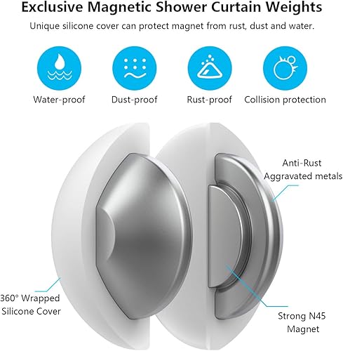 Miniatura 2 de 4 paquetes de pesas para cortina de ducha, envueltas en silicona magnéticas, resistentes, clips de forro de cortina de ducha de alta calidad,