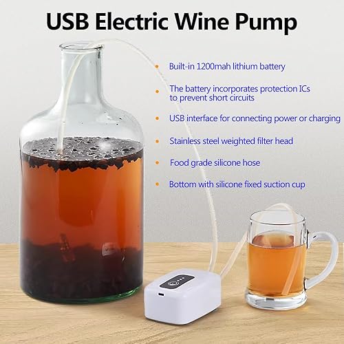 Miniatura 3 de Bomba autocebante eléctrica portátil de grado alimenticio USB para embotellar vino, cerveza, bebidas y kombucha, kit de bomba de transferencia de