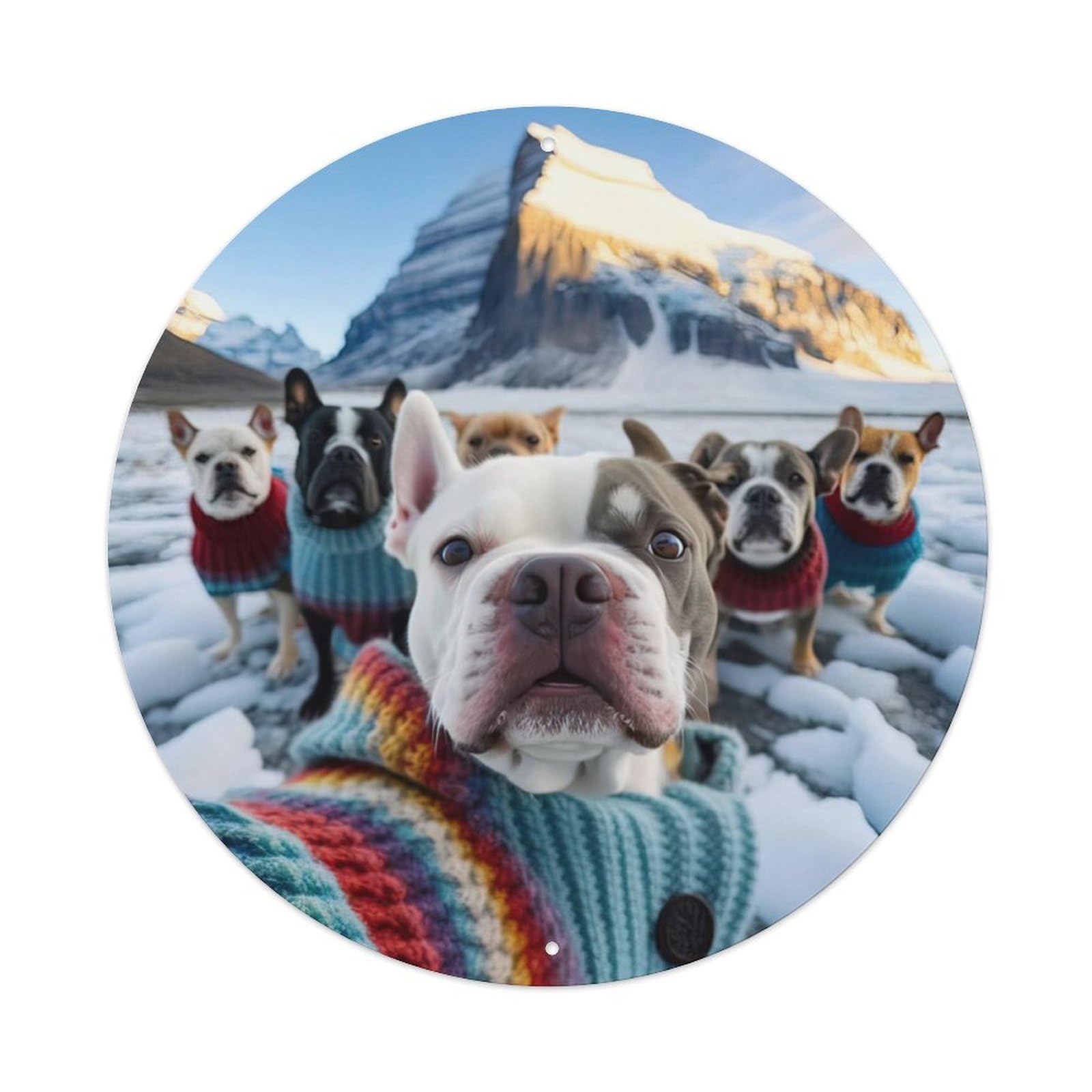 Bulldog Family Selfie Animal Metal Tin Sign
