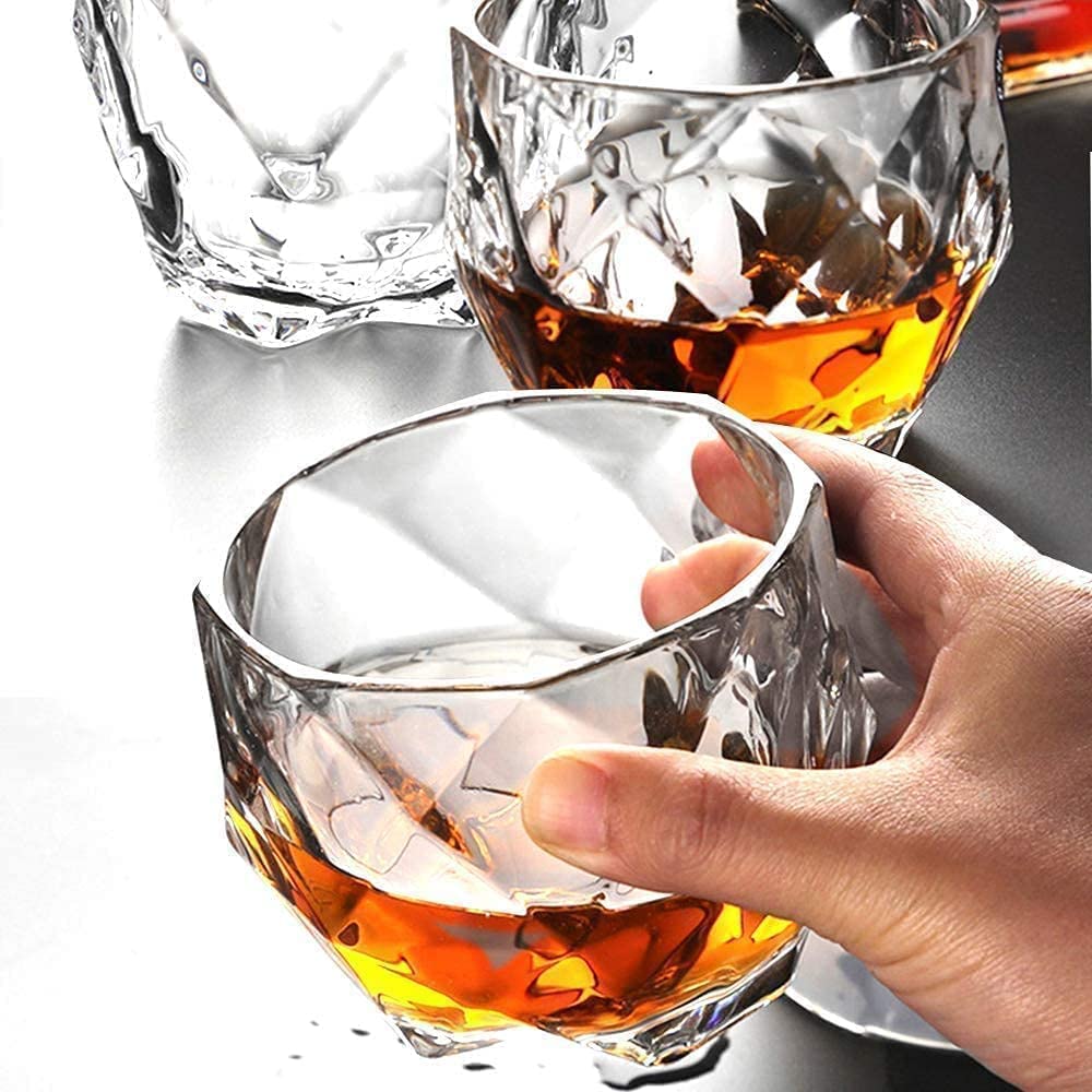 ROSEFINCH Crystal Whiskey Glasses Set of 6 pcs- 300 ml Bar Glass for Drinking Bourbon, Whisky, Scotch, Cocktails, Cognac- Old Fashioned Cocktail Tumblers Clear 3
