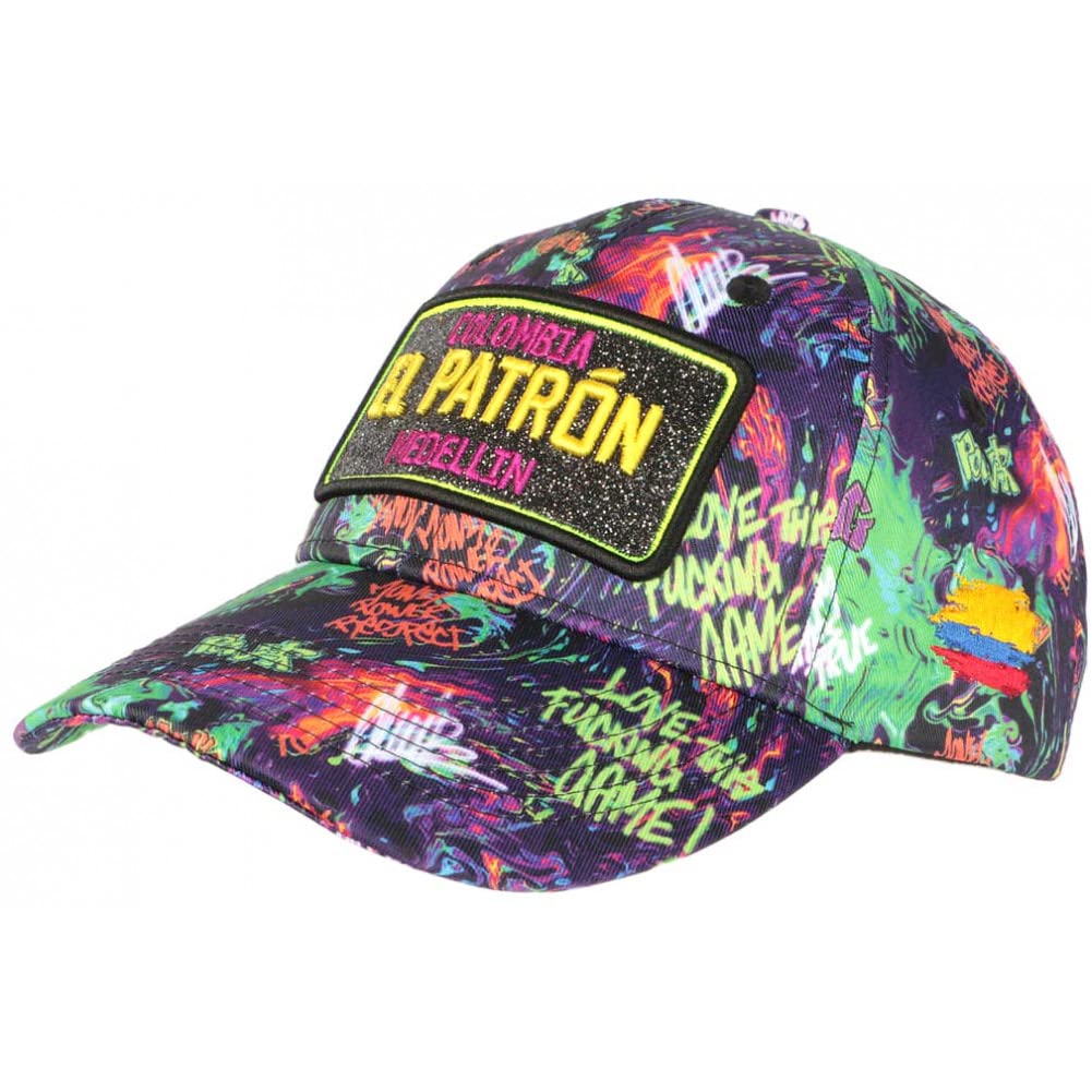 Casquette El Patron Medellin Vert Fluo Et Noir à Strass – Colombie – SKR – Taille Unique