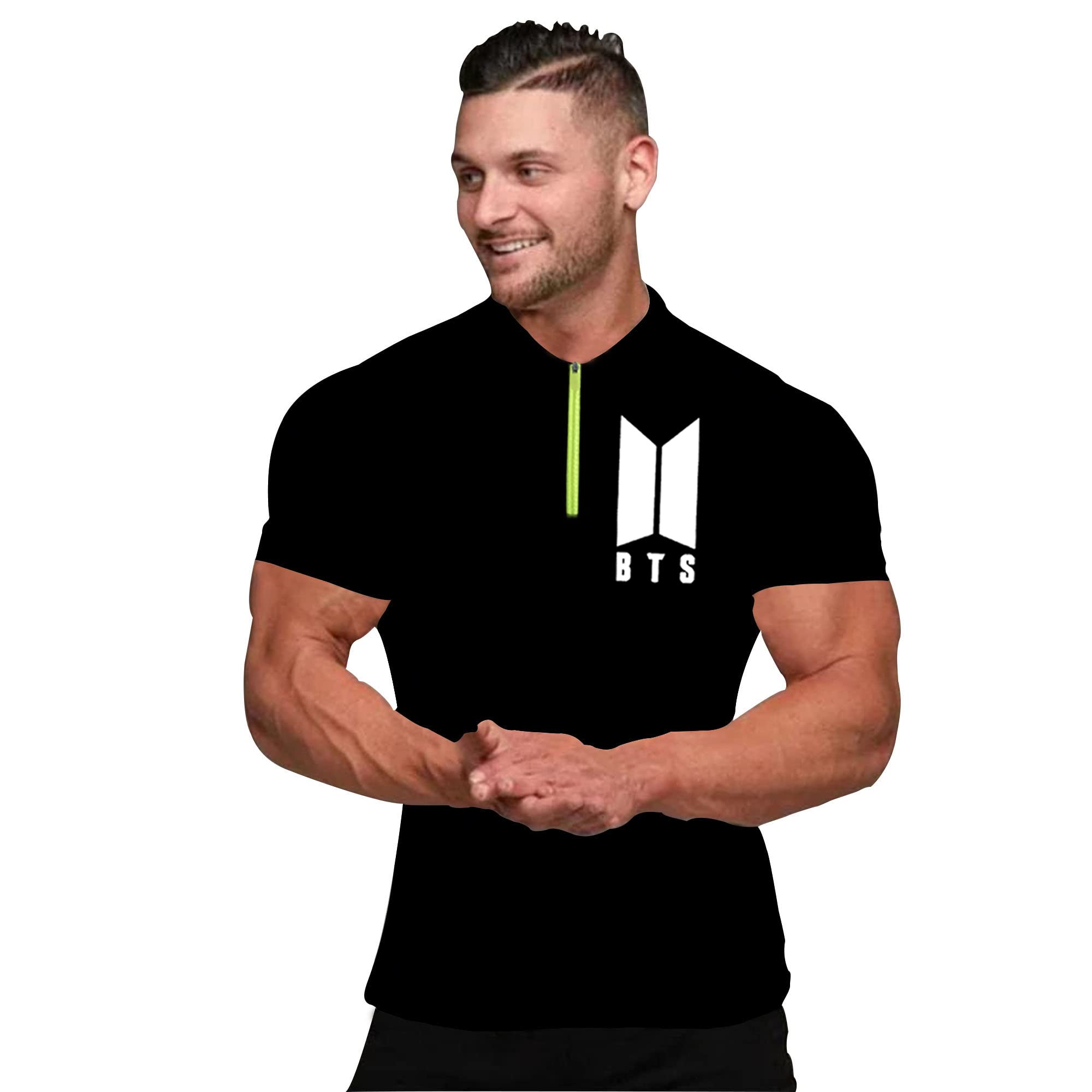 FASHION AND YOUTHBTS Polo T-Shirt with Neon Green Zip