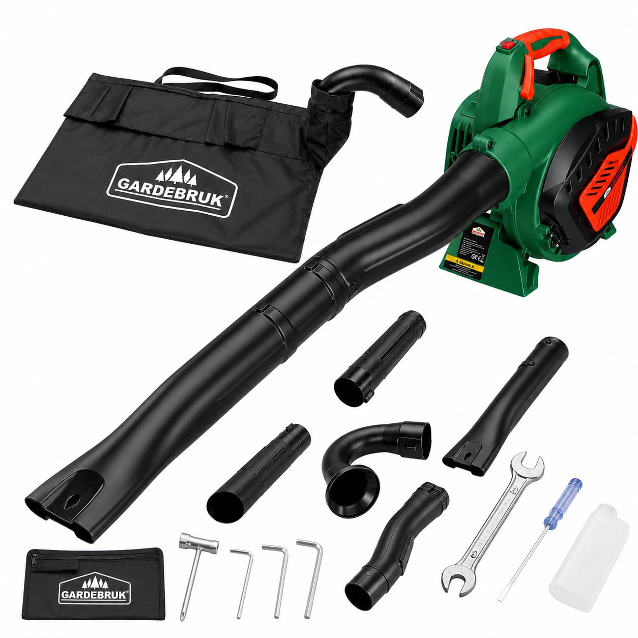 GARDEBRUK® Laubsauger 4 in 1 Benzin Blasgeschwindigkeit 68m/s Fangsack 45L inkl Werkzeug Laubbläser Häcksler Gartensauger