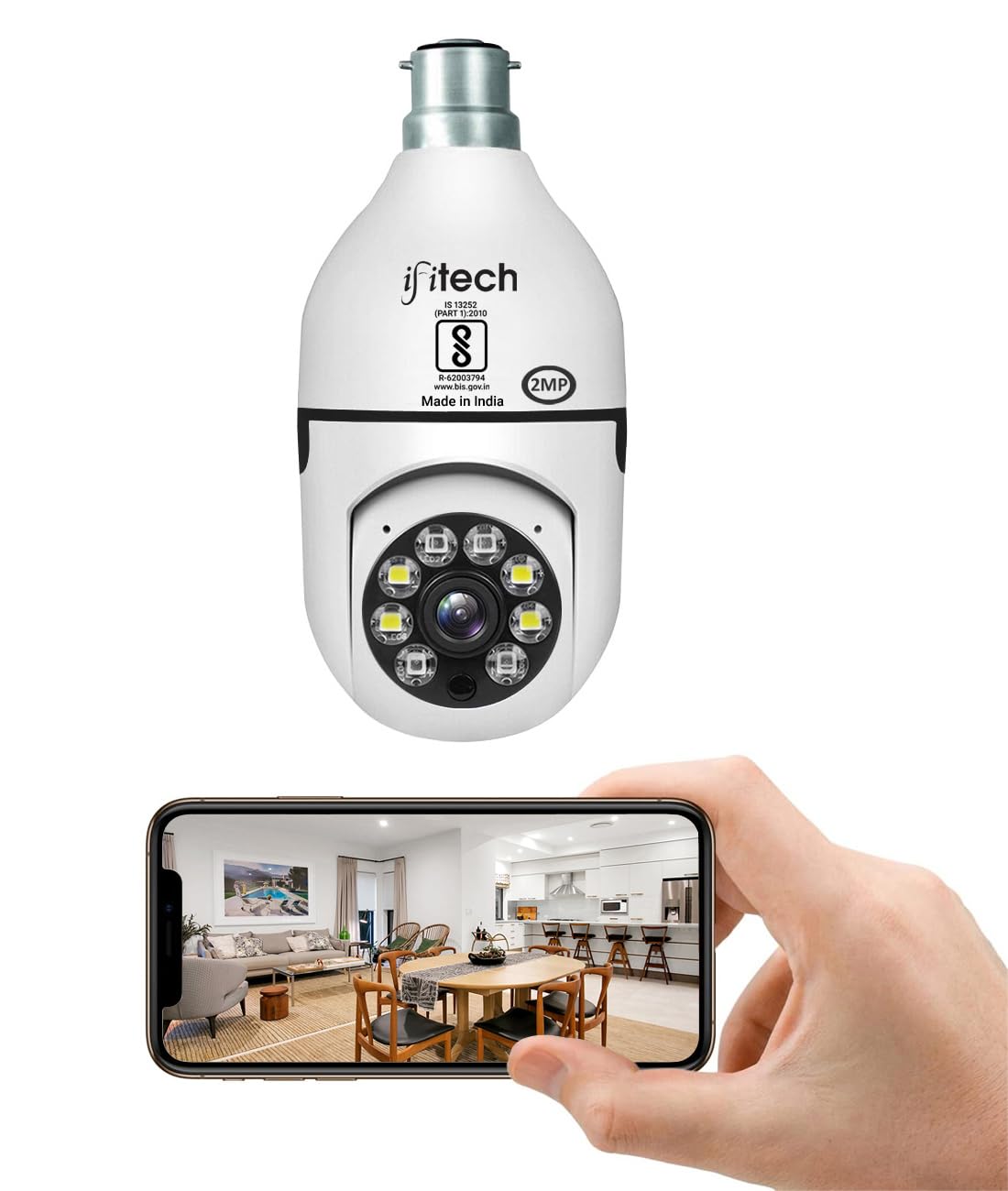IFITech Indoor Security HD 2MP CCTV WiFi Bulb Camera | Motion Sensor LED Light | Pan/Tilt (PTZ) | 256GB SD Card Support (Not Included) | Perfect for Home, Shop, Godown & Office Monitoring [2024 Model] (B0CCMD3V9Y) Amazon Price History, Amazon Price Tracker
