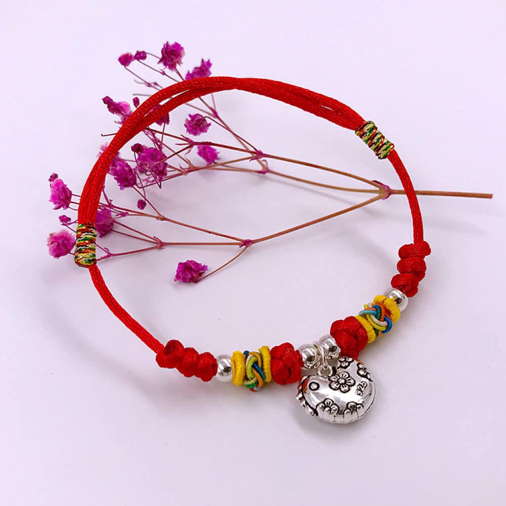 Bracciale rigido in argento for donna, bracciale intrecciato in corda rossa con ciondolo animale in argento S925 simpatico pulcino braccialetti dell'amicizia regolabili gioielli etnici fortu