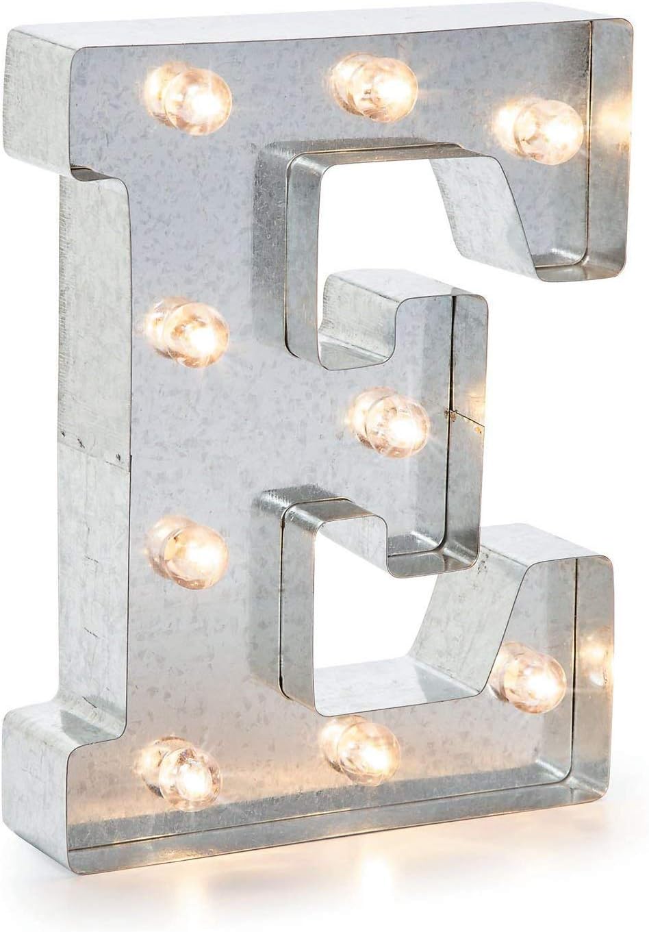 5915-706 Silver Metal Marquee Letter – E-9.87” Tall, Galvanized Finish