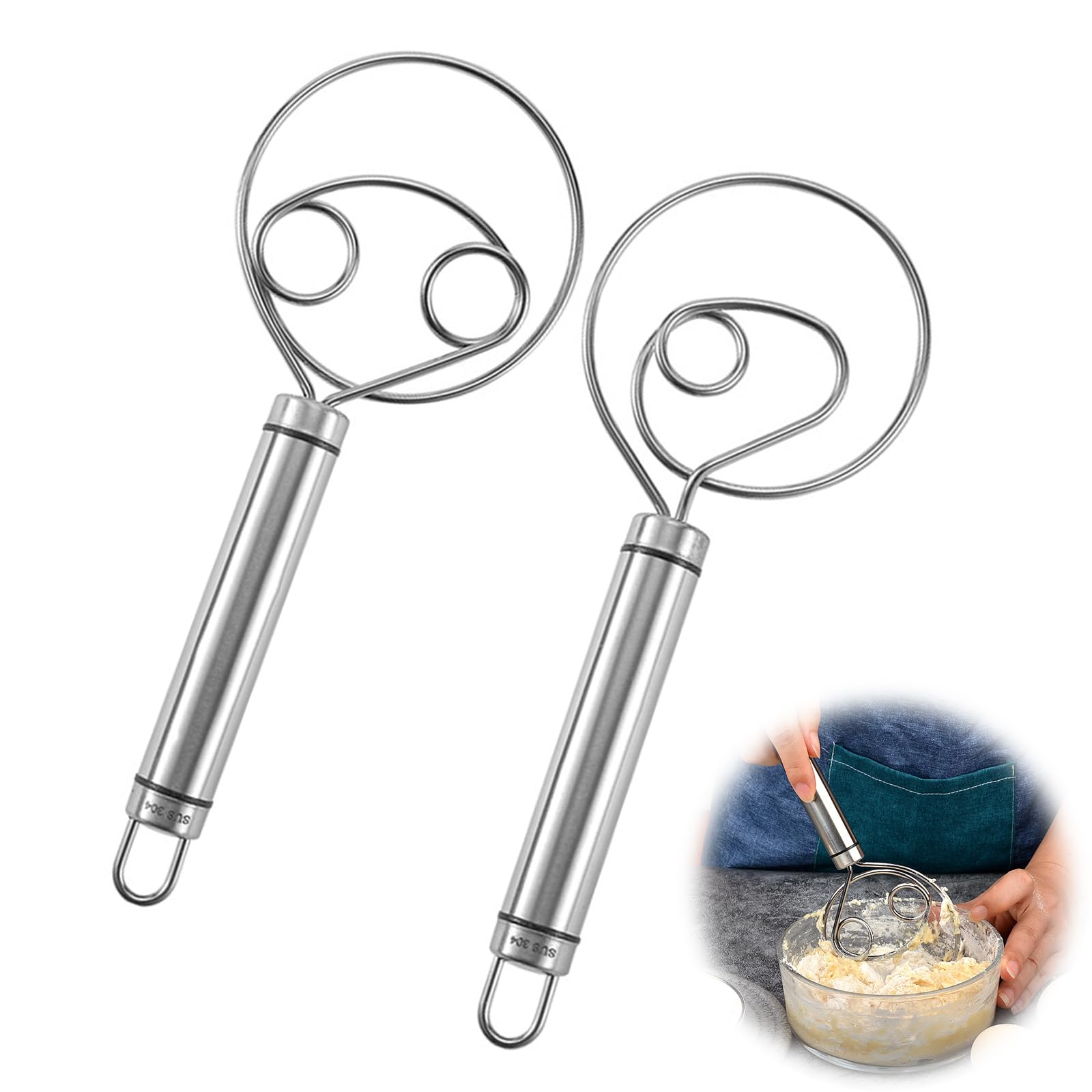 Frusta Danese Per Impasto In Acciaio Inox – Manico In Rovere, 33,7 Cm, A Doppia Ansa, Per Pane E Pizza - 2