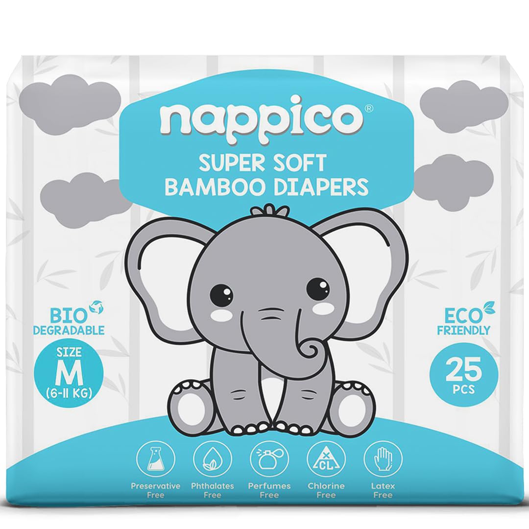 Nappico Ultra Soft Organic Bamboo Diapers | Tape Diaper | Medium (M) Size | For 6-11 kg | Super Dry | Quick Absorption | With Wetness Indicator | Leak-Proof | Rash-Free | Unisex | 25 Count | Pack of 1-image-41