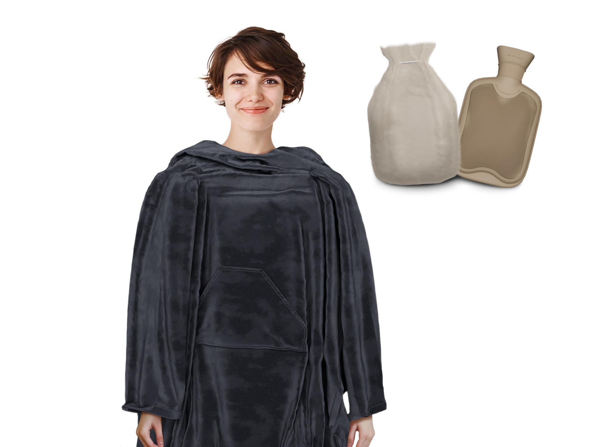 K & K Products Wearable Blanket Hoodie Set - Comfy Gift for Her - Spacious Gift Set with Hot Water Bottle - Snuggies for Women & Men - Cozy Blanket Oversized